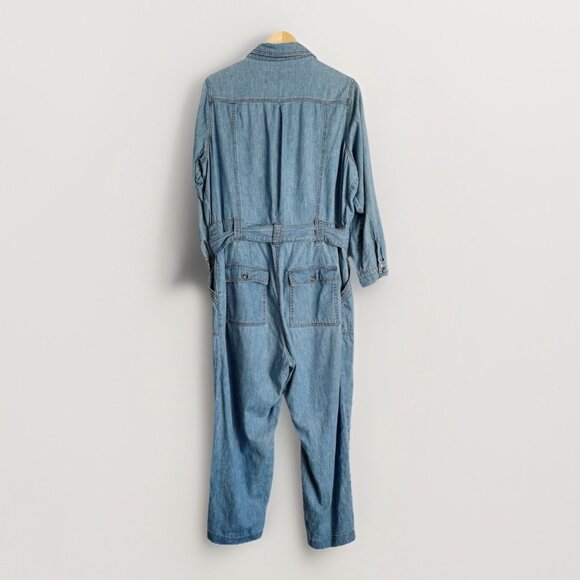 Anthropologie Pilcro Women’s 1X Chambray Jumpsuit Denim Blue Roll Tab Boho - Picture 4 of 9